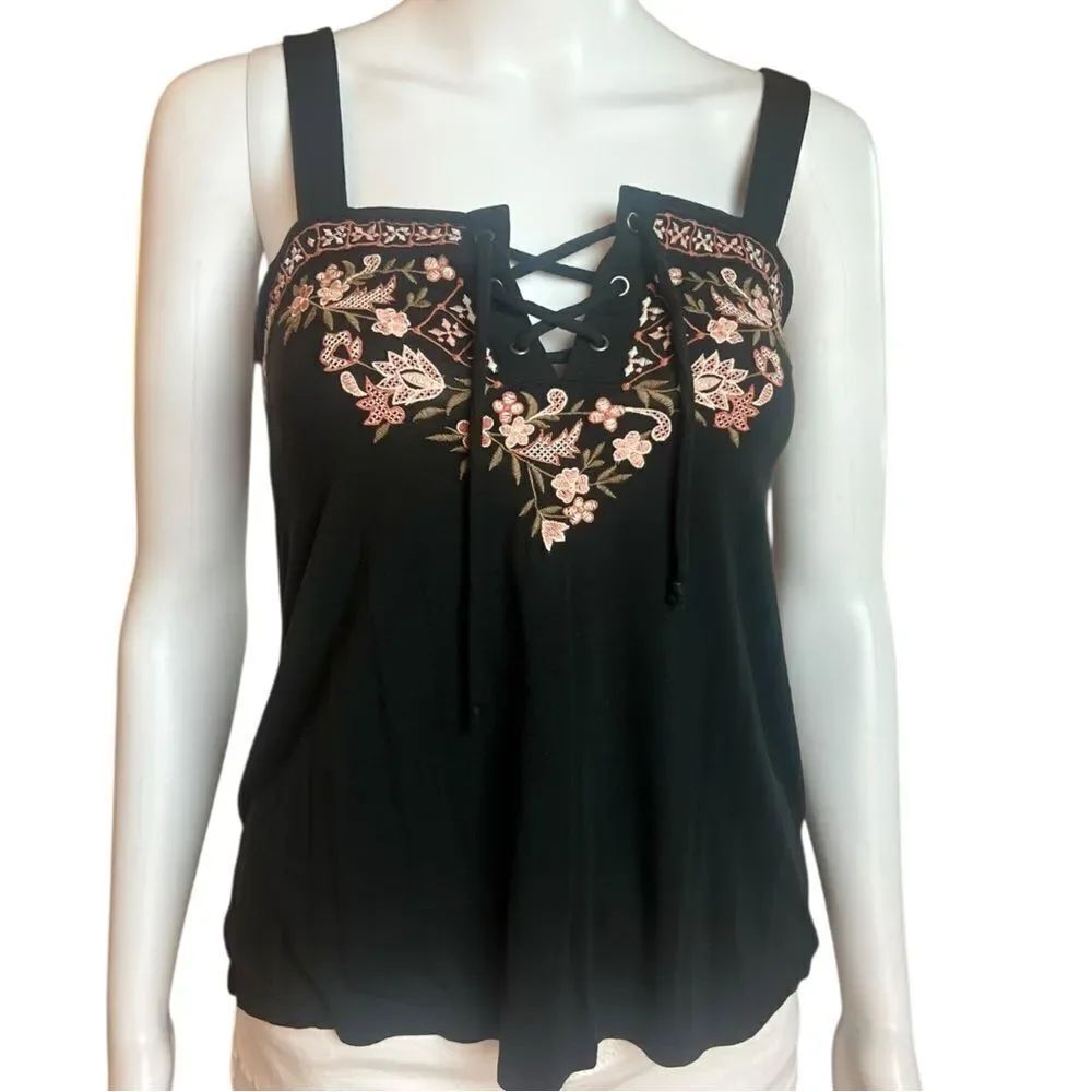 American Eagle Outfitters Black Embroidered Tank Top